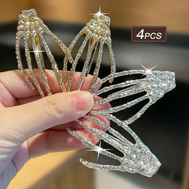 

4pcs ladies Halloween diamond-encrusted ghost hand hair clips, Gothic style, ladies hair accessories, Halloween decorations,