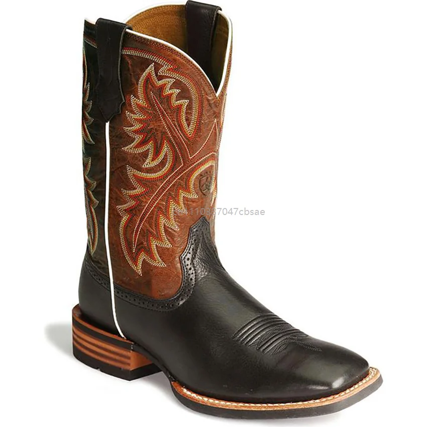 Retro Embroidery Western Mid Boots Men Black Brown Cowboy Pirate Boot Handmade Unisex Elegant Riding Outdoor Shoes Footwear