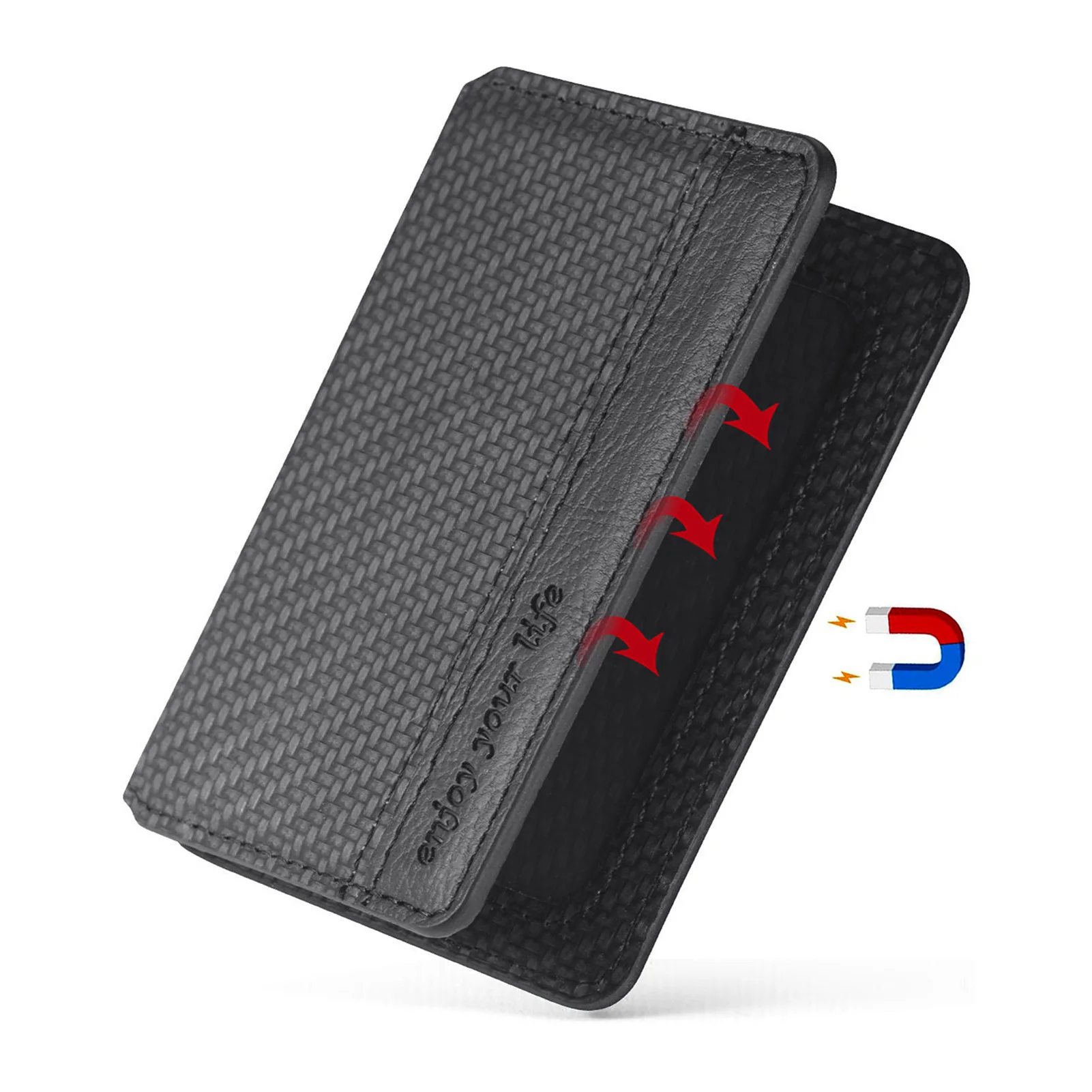 

2.6x3.9in PU Leather Magnetic Phone Card Holder, Multi-Angle Bracket Mini Magnetic Leather Wallet for Desktop