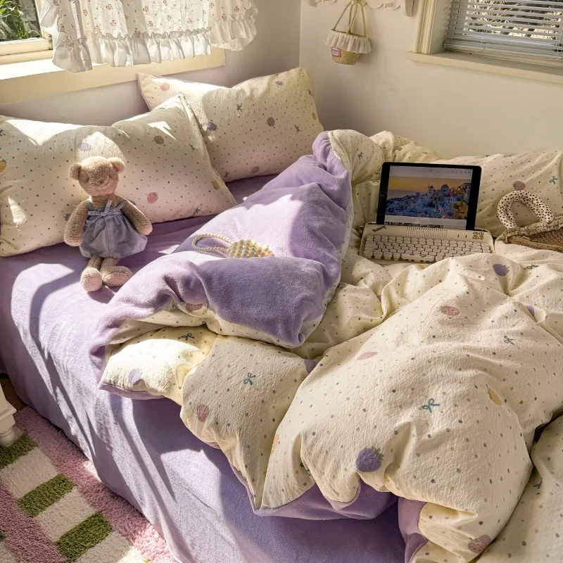

2025 new autumn and winter thickened milk fleece bed 4-piece set double yarn quilt cover bed sheet three-piece set for students