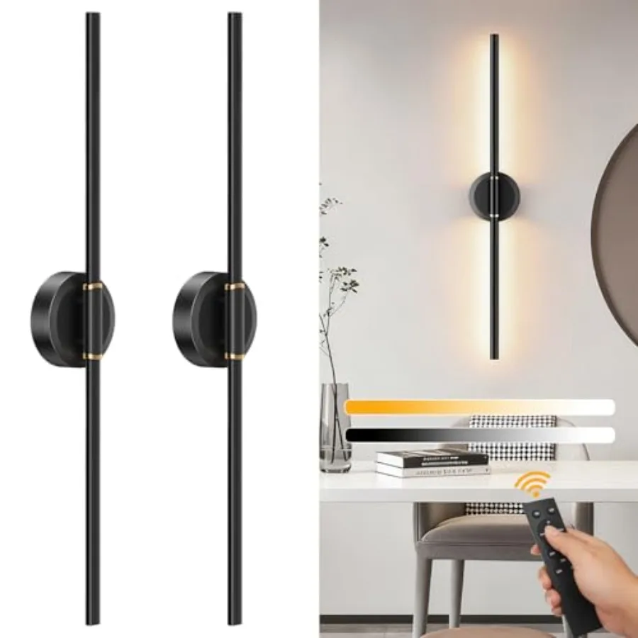 Battery Operated Wall Sconces Set of 2 Dimmable 6000mAh Rechargeable Wall Lights LED Wall Lamp with Remote Control