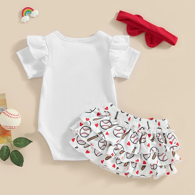 Vêtements de Baseball pour Nouveau-Né Fille, Barboteuse à Manches Courtes, Ensemble de Shorts, Bandeau de Sauna, Tenue 3 Pièces