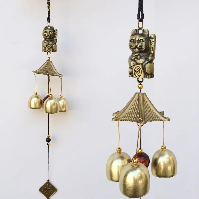 2024 New Metal Copper Wind Chime Pendant Door Decoration Alloy Bell Feng Shui Pendant Town House Lucky Cat Money Shop Doorbell