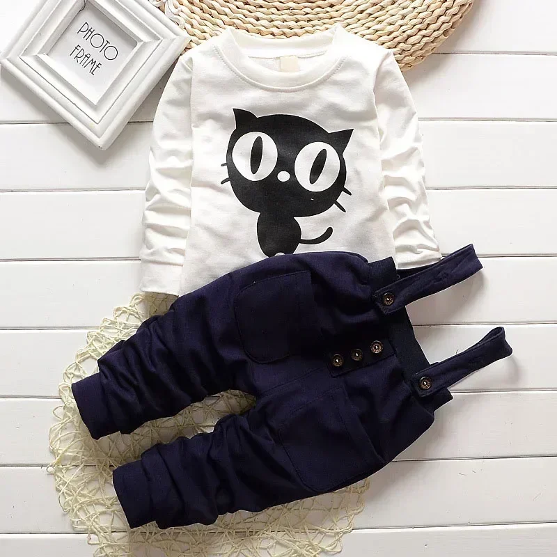 Newborn Baby Boy Clothes 3 to 6 Months Cartoon Owl Print O-neck Long Sleeve Hoodies and Overalls Boys Outfits Kids Tracksuit Set