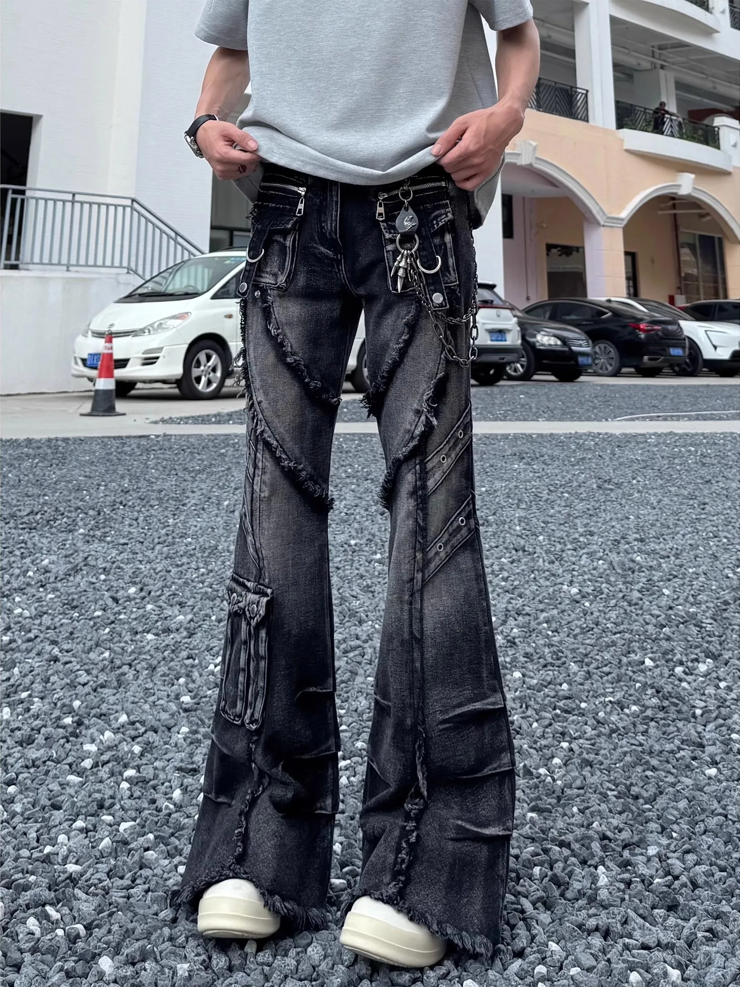 

Мужские джинсы в стиле американской уличной культуры, рваные, зауженные, удлиненные, с легким расклешением, повседневные, в пол