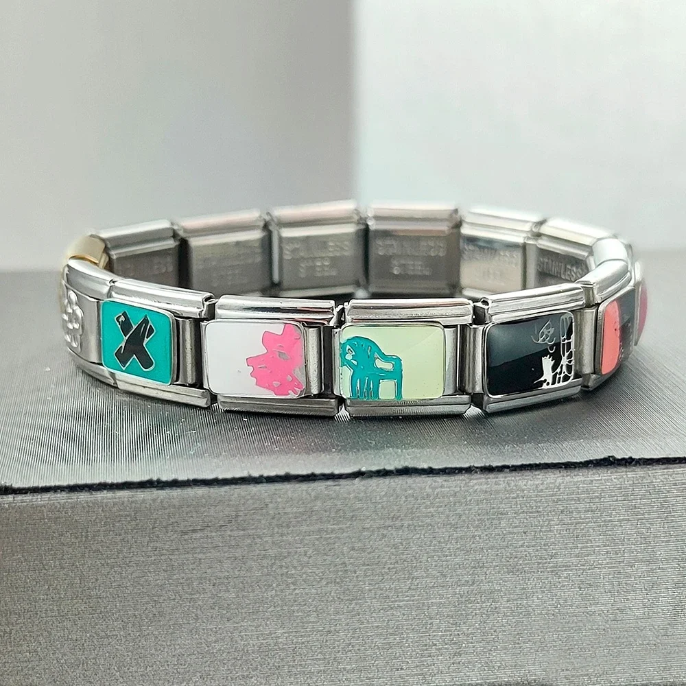 الأزياء الملونة نمط نمط سحر الإيطالية صالح DIY Makling 9mm الإيطالية سحر سوار الفولاذ المقاوم للصدأ النساء الرجال المجوهرات هدية