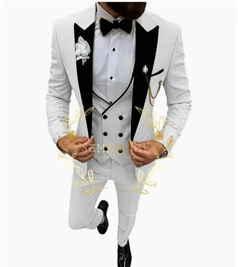 New 2024 Suit Men\'s Suit 3-piece Peaked Lapel Slim-fit Formal Business Groomsman Suit Groom\'s Wedding Dress Costume Homme