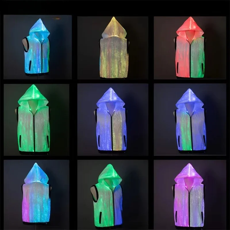 Halloween Christmas Electric Fiber Costume LED Hooded Vest for, European American Party Novelty and Holiday Celebration