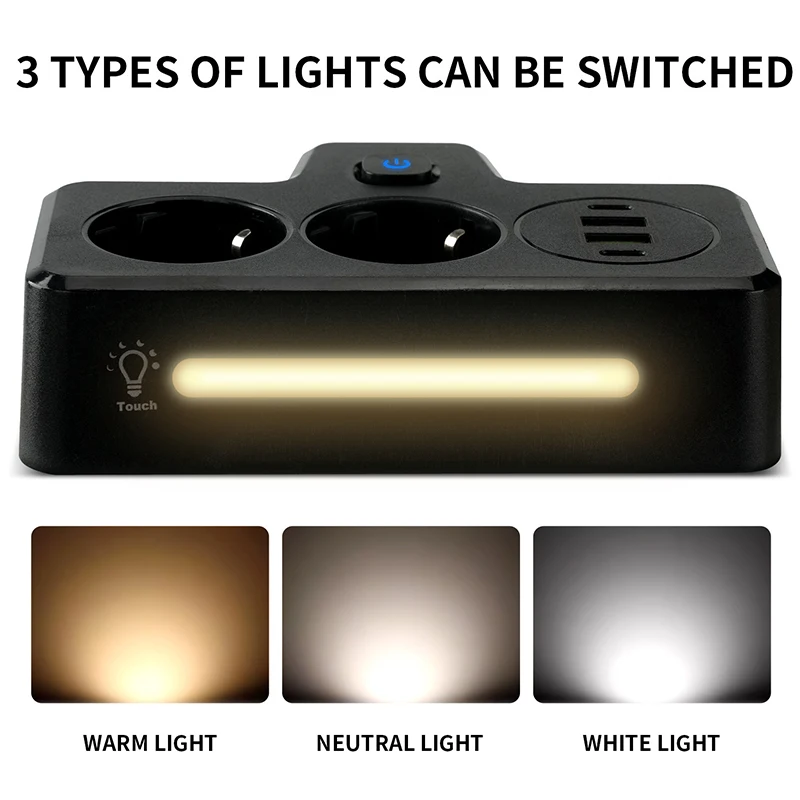 New 3250W 13A 250V European Style Plug Socket With USB And Type-C Port 2 Outlets Power Strip For Multiple Applications