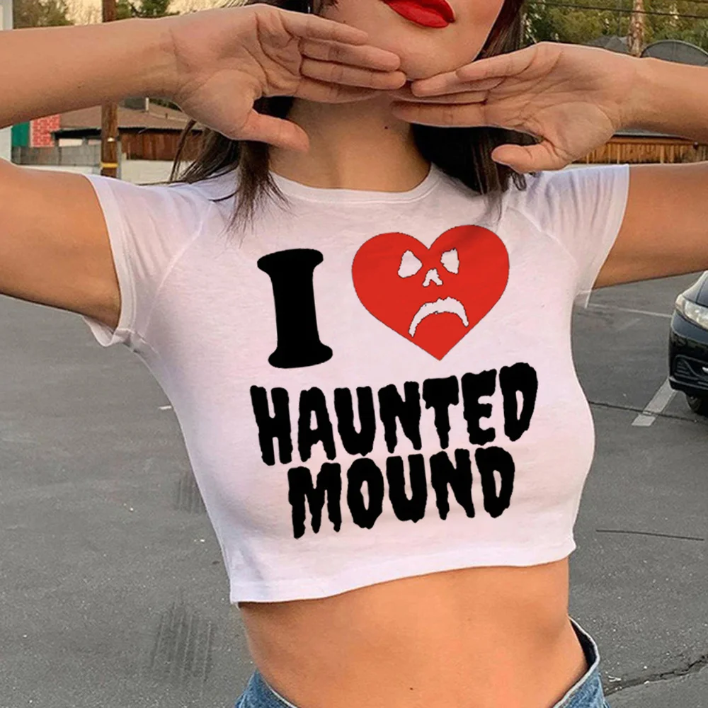 Sematary i Love Haunted Mound goth aesthetic streetwear crop top Female streetwear goth 2000s clothing tee