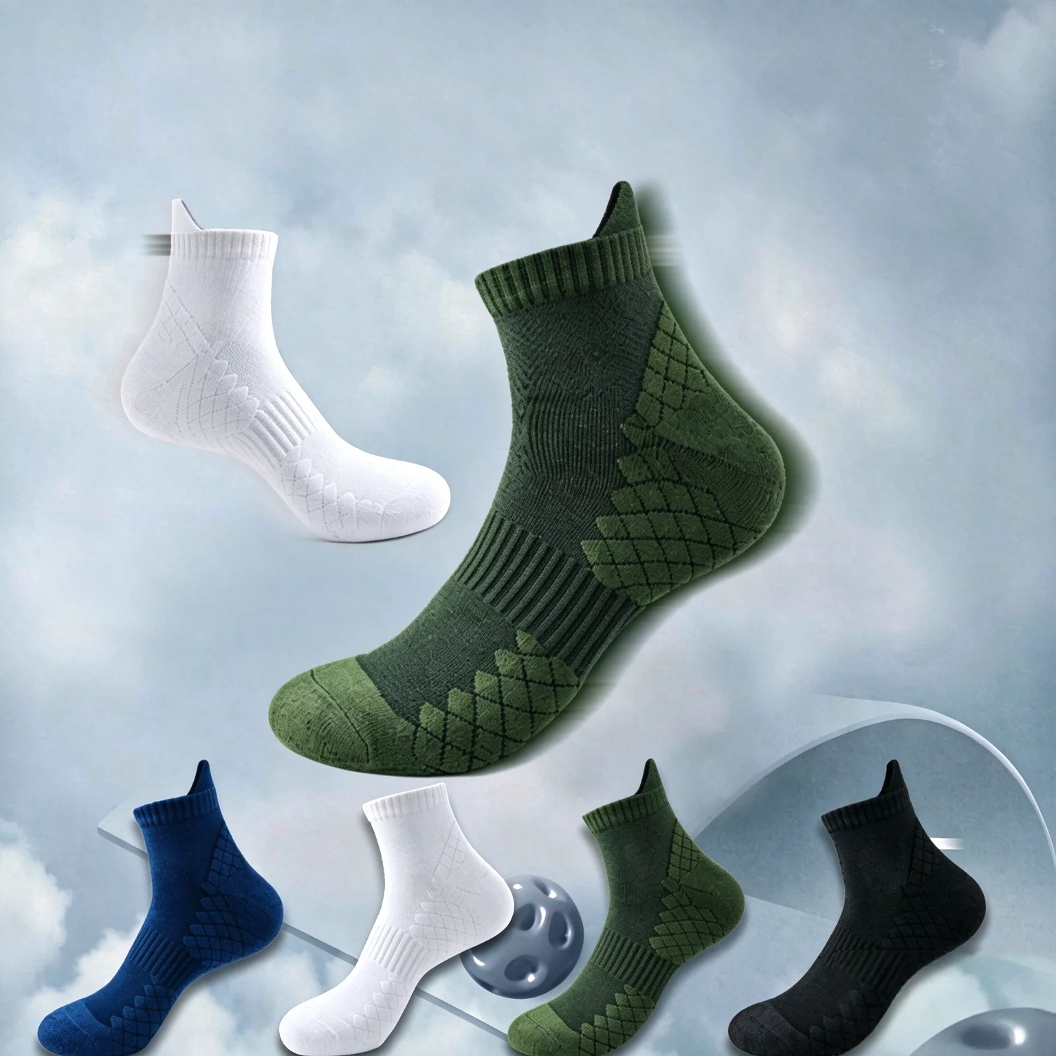 Men's Diamond Jacquard Crew Socks Heel Tab Design Arch Support Cushioned Athletic Socks Sweat Wicking Breathable Running Hiking