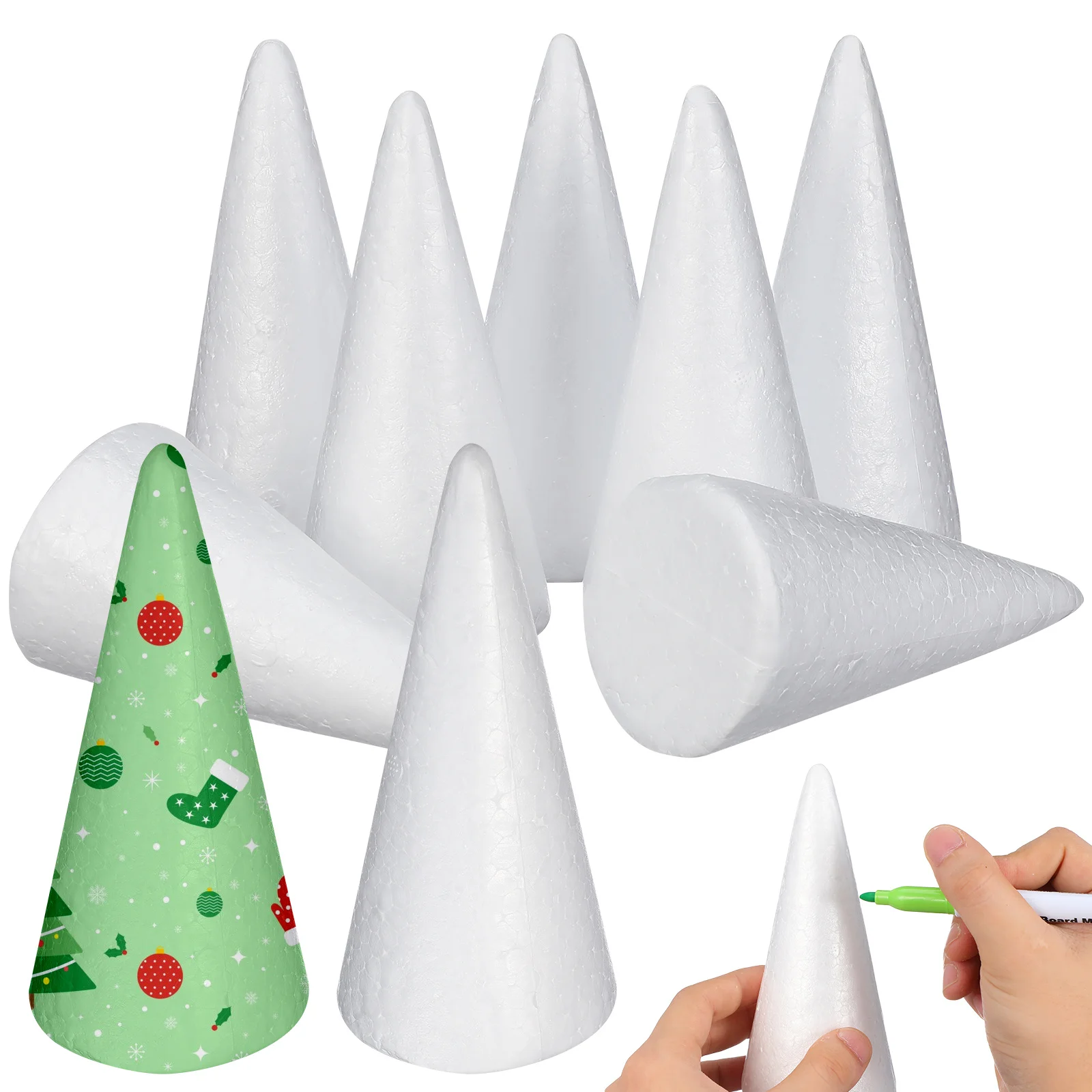Cônes en mousse blancs de 15Cm, 12 pièces, artisanat pour pièce maîtresse d'arbre de noël, décoration, cône de projet d'art éducatif