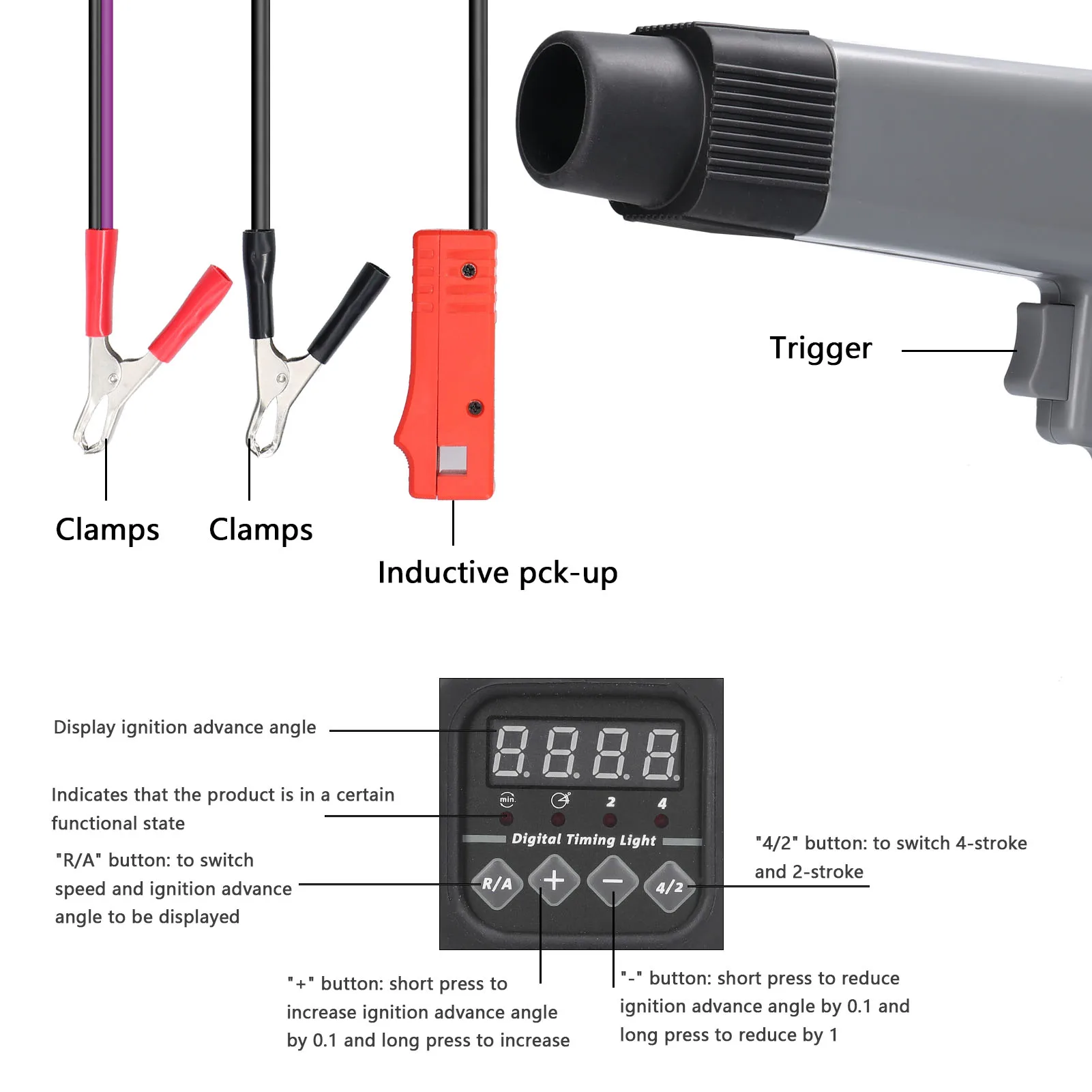 12 V Professional Digital InductiveTiming Light Car Motorcycle Engine Ignition Timing Strobe Lamp Auto Motorcycle Diagnosis Tool