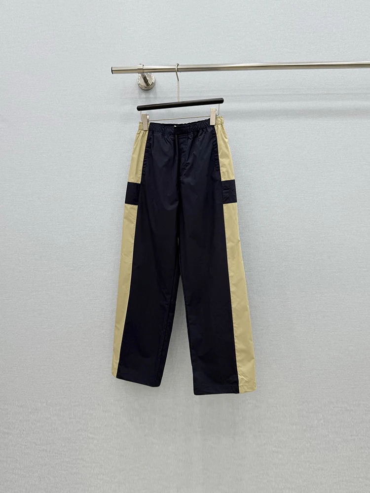 Spring Summer Fashion Daily Casual Patchwork Straight Barrel Trousers Women's Elastic Waist Slim Multi Pocket Versatile Pants