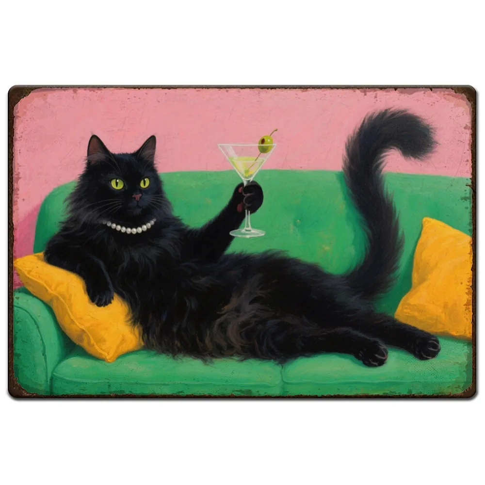 Vintage Metal Tin Sign Iron Wall Decor for Bars Restaurants Cafe Pubs Rectangle Cat Shape 200x300x2.2mm