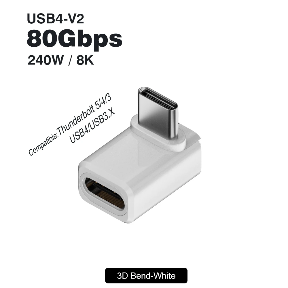 USB4 V2 90-Grad-Typ-C-Winkeladapter 80 Gbit/s Thunderbolt 5 4 3 Winkeladapter 240 W USB-C-Kabelstecker 40 Gbit/s für MacBook Air