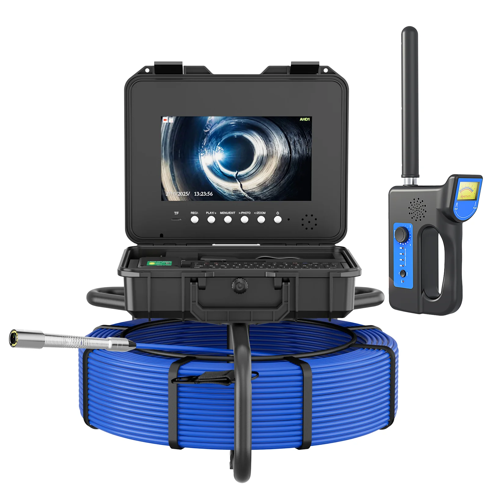 

10.1" IPS Sewer Pipeline Industrial Endoscope With Locator Meter Counter DVR 7mm Cable Auto Self-Leveling 512hz AHD 1080P Video