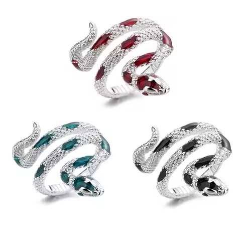 Fashion Gothic Drop Oil Snake Rings for Women Punk Hip Hop Silver Color Opening Adjustable Animal Ring Trendy Party Jewelry Gift