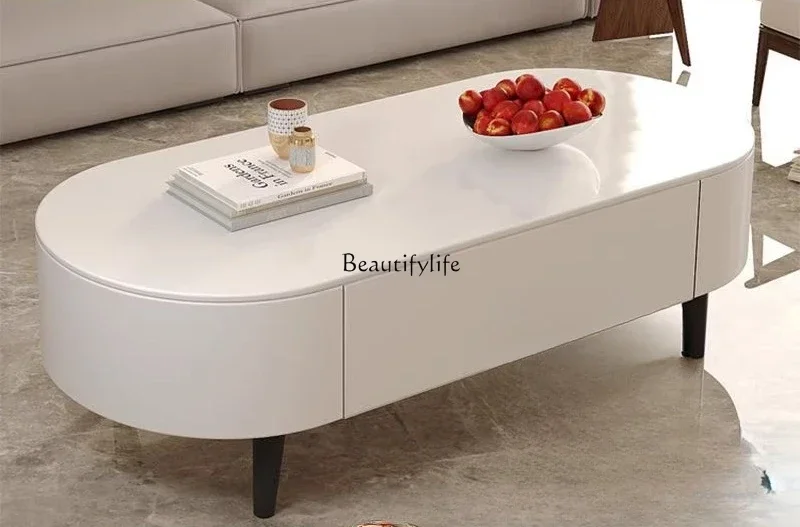 

ls 27Coffee table household living room small apartment modern light luxury rock slab oval TV cabinet combination