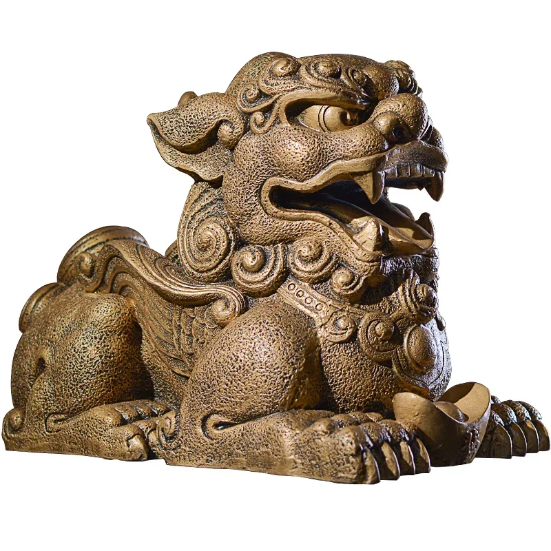 

Antique and old unicorn lion Pixiu ornament, a pair of artificial stone drum pier bases at the entrance of the guard tea room
