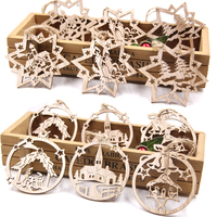 9Pcs Christmas Wooden Pendants Hollowed Bell/Star/Ball Hanging Ornaments Naviada Home Party Tree Decor DIY Painting Noel Gift