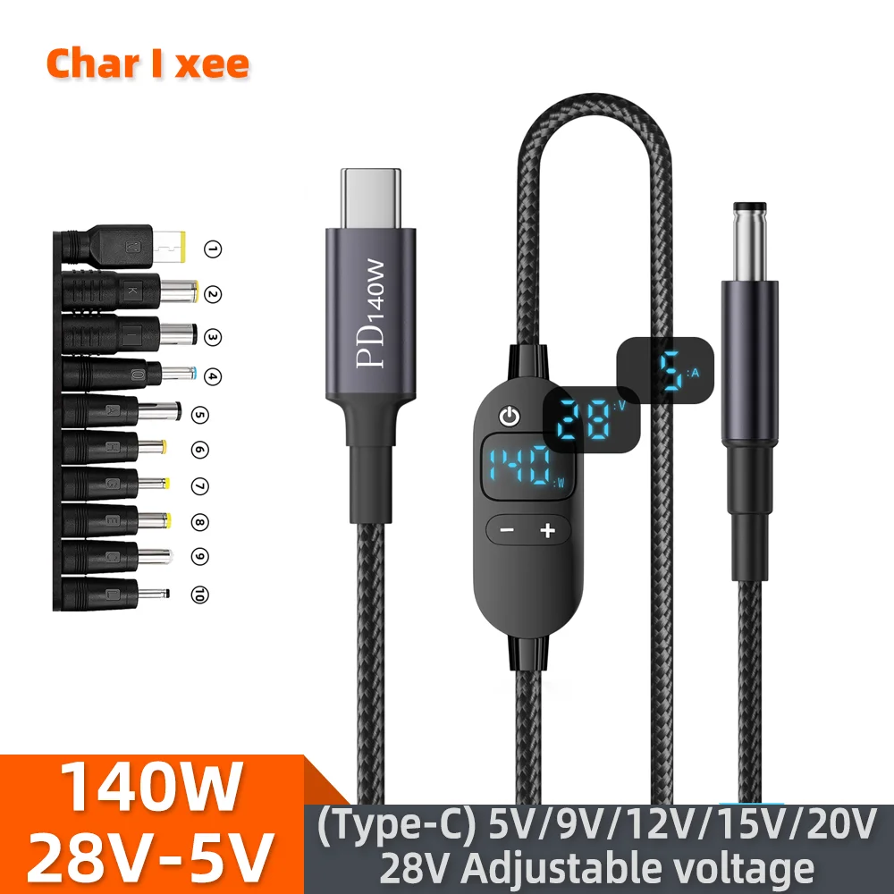 USB C إلى تيار مستمر كابل تعزيز الطاقة 140 واط نوع C إلى 5 فولت 9 فولت 12 فولت 15 فولت 20 فولت 28 فولت قابل للتعديل الجهد محول موصل الحبل لجهاز توجيه الكمبيوتر المحمول