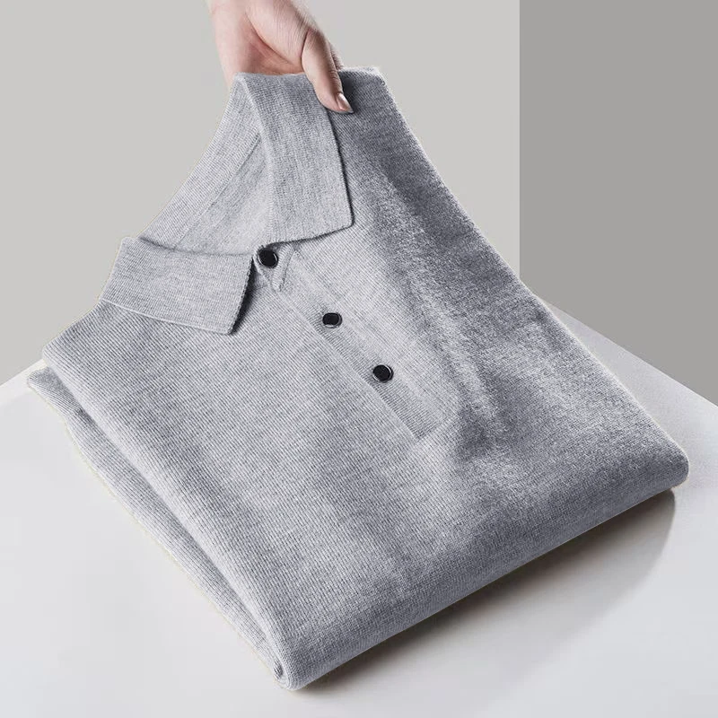Maglione da uomo con cerniera a un quarto Manica lunga abbottonata Camicie da golf Abito casual a costine lavorato a maglia Pullover da esterno Anti-pilling da uomo