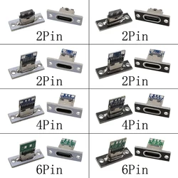 USB Type C Connector 2/4/6 Pin Female Socket With Fixing Plate Panel Mount USB-C Type C Jack Charging Port Soldering Connectors