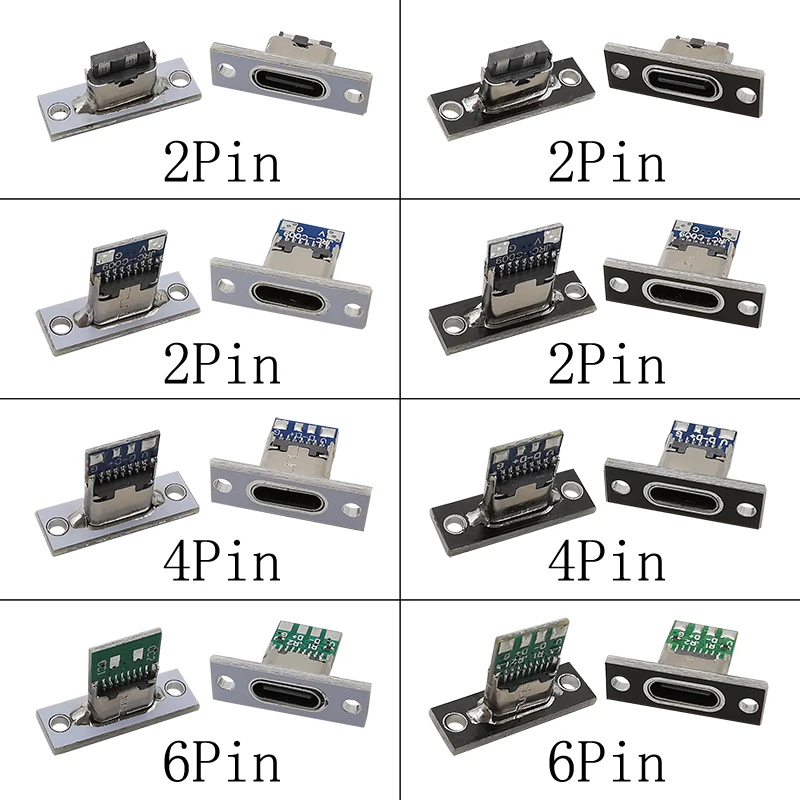 Złącze USB typu C 2/4/6 pinowe gniazdo żeńskie z płytką mocującą do montażu panelowego USB-C typu C Jack Port ładowania Złącza lutownicze