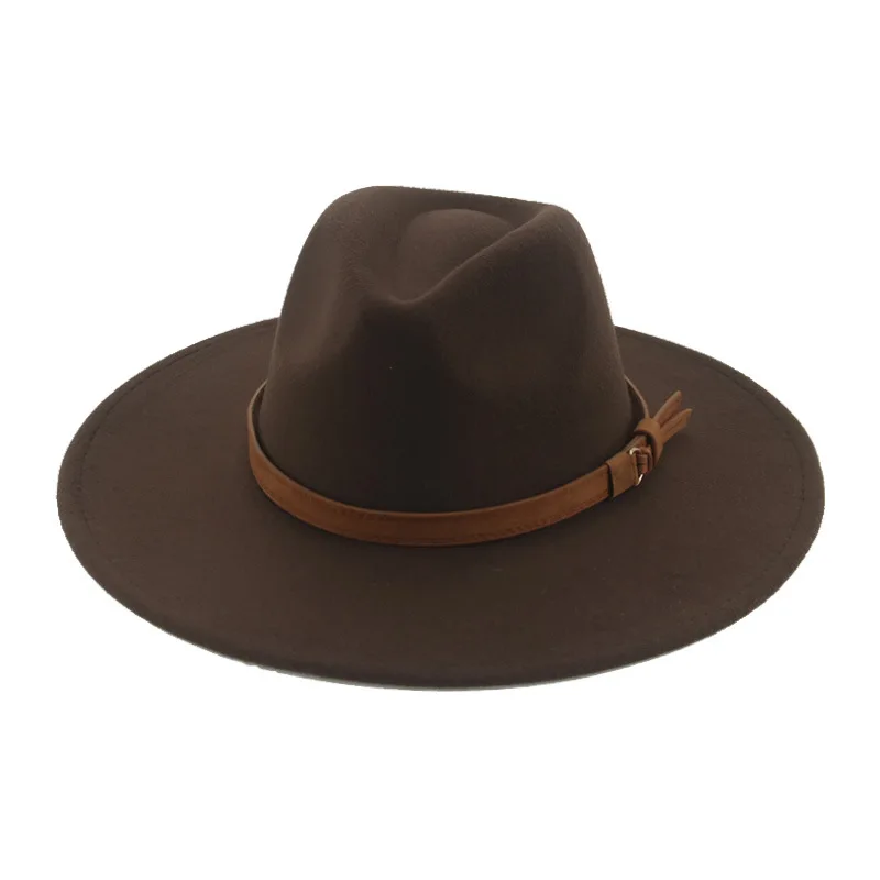 Gorra de fieltro de ala grande, sombrero vaquero occidental de ala ancha de Panamá, sombrero de copa de Color sólido, cinturón, sombrero Fedora de corona alta, nuevo