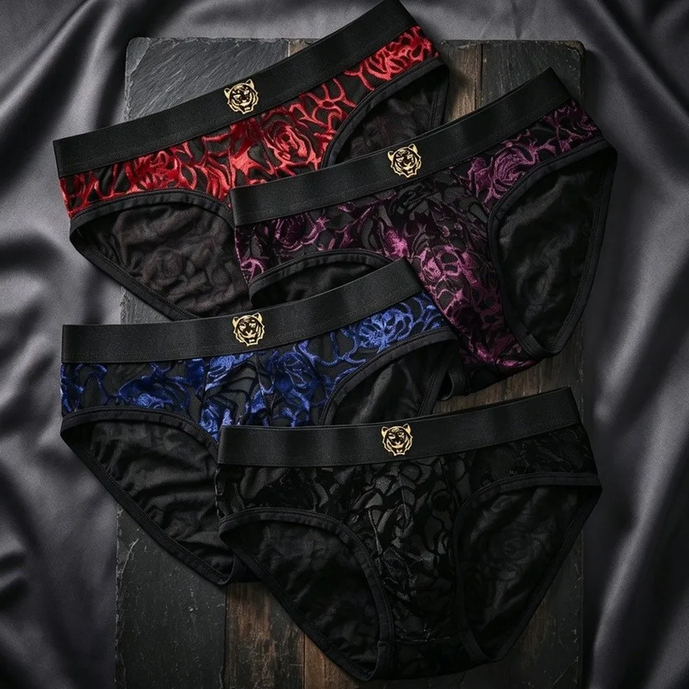 Men Sexy Briefs Low Rise Underpant Breathable Underwear Lace Cold Extreme Bulge Pouch Briefs Panties