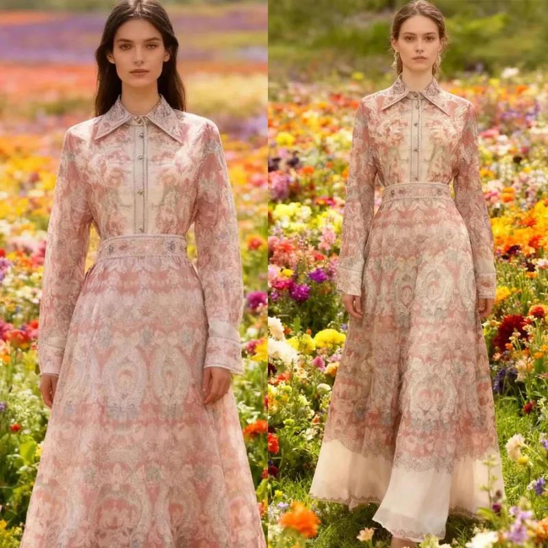 Taille haute imprimé Dr avec col montant t-shirt ensemble jupe longue velours matériel neutre ouleur printemps Collection