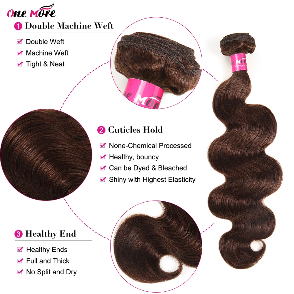 Bundles de vague de corps brun chocolat avec fermeture, cheveux humains de couleur ombrée, fermeture 5x5, 4x4