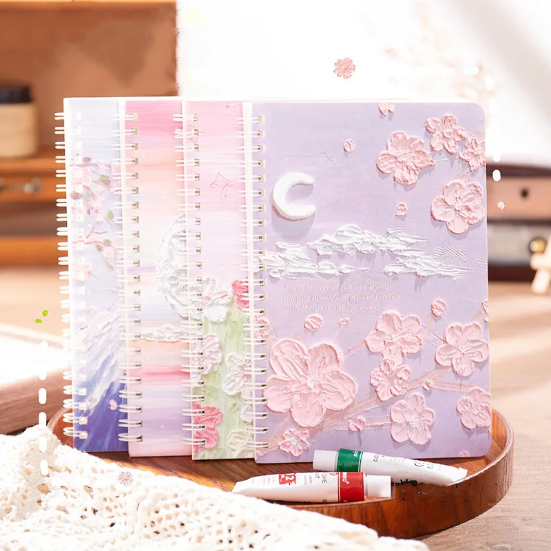 Creative A5 Coil Book Thickened Oil Painting Cover Notebook Horizontal Line Inside Page 60Sheets Notepad Journal School Supplies