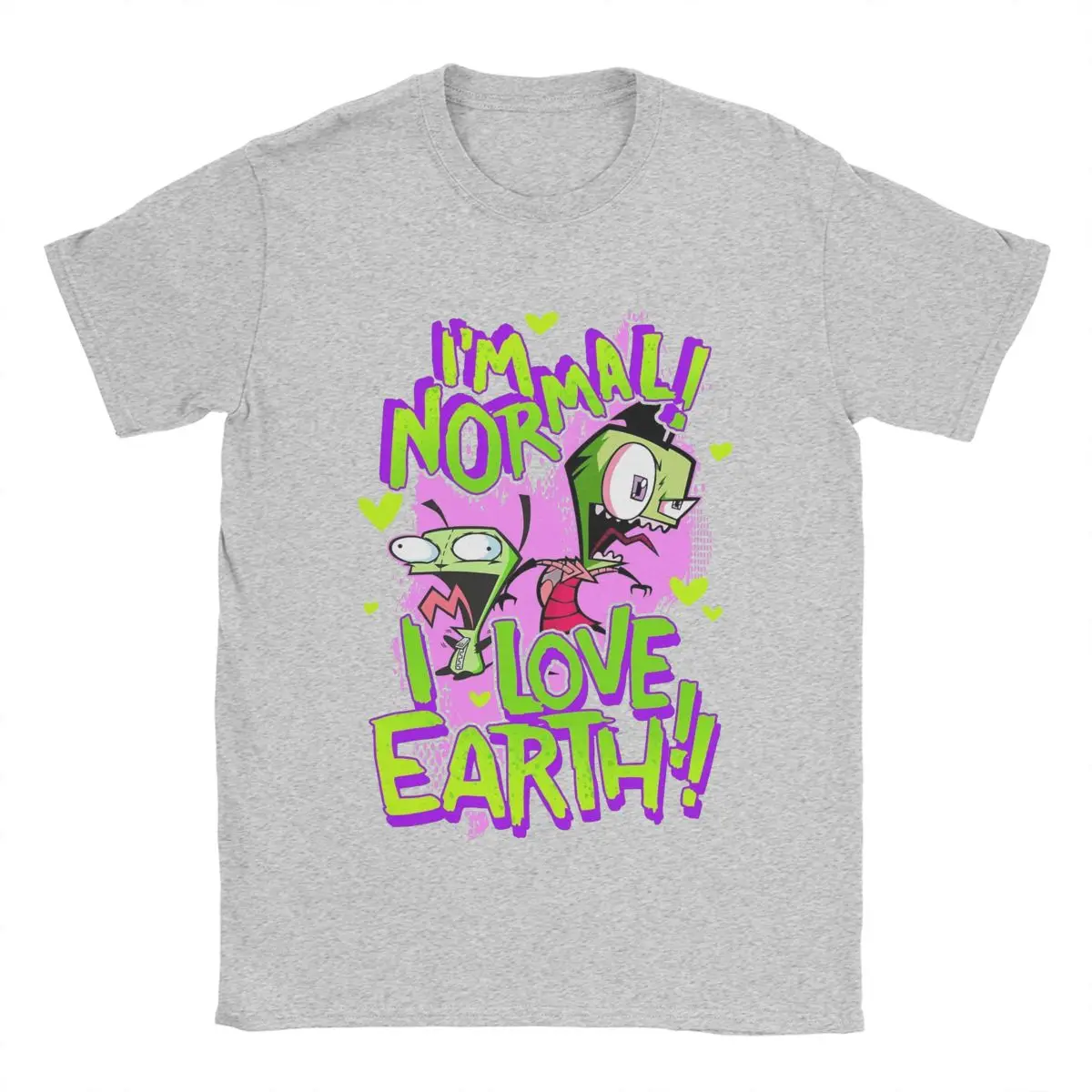 Invader Zim & GIR I\'m Normal I Love Earth T Shirt 100% Cotton Tops Vintage Short Sleeve Round Collar Tees Summer T-Shirts