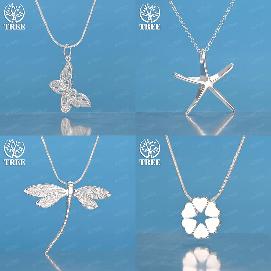 

40-75cm 925 Sterling Silver Dragonfly Butterfly Starfish Heart Pendant Necklace Lady Pretty Jewelry Wedding Party Fine Cute Gift