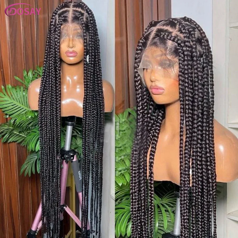 Synthetic Box Braided Wigs For Women Jumbo Full Lace Box Braids Wigs With Baby Hair Knotless Lace Wigs Cornrow Braiding Hair Wig