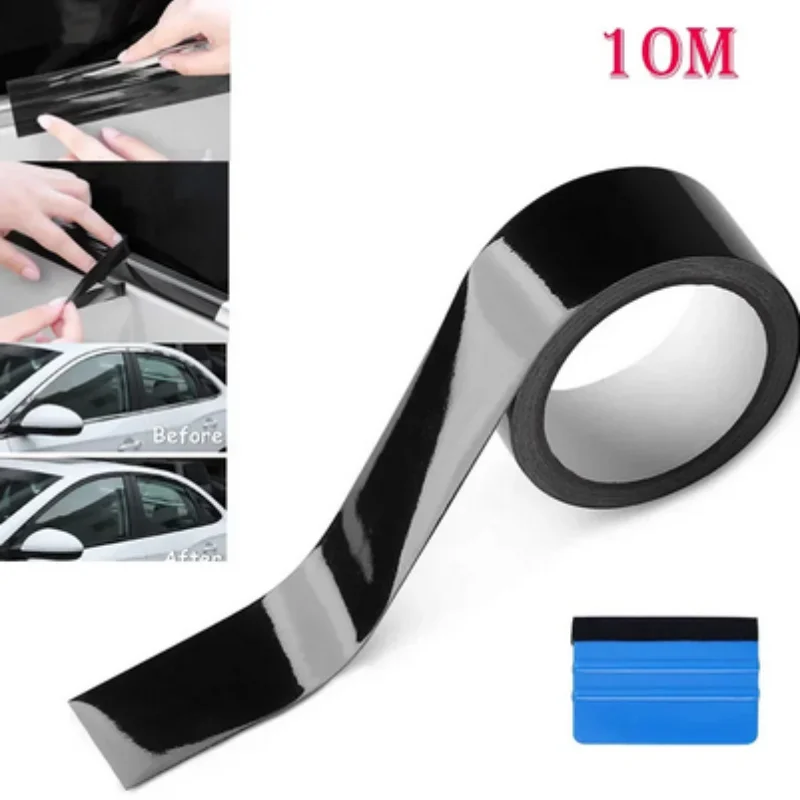 Car Vinyl Wrap Strip Tape Gloss Black Wrap Foil Kit Anti Scratch Window Door Protection Film 3/5cmX10M Car Accessories