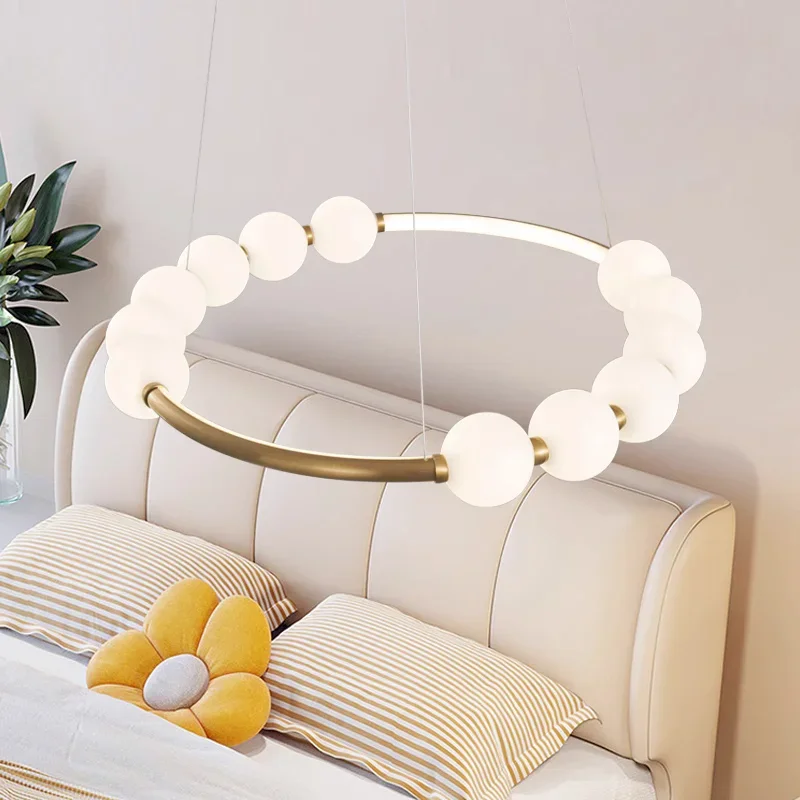 

White Ball Modern Minimalist Restaurant Chandelier Living Room Bedroom Study Light Luxury Creative Interior Circular Design