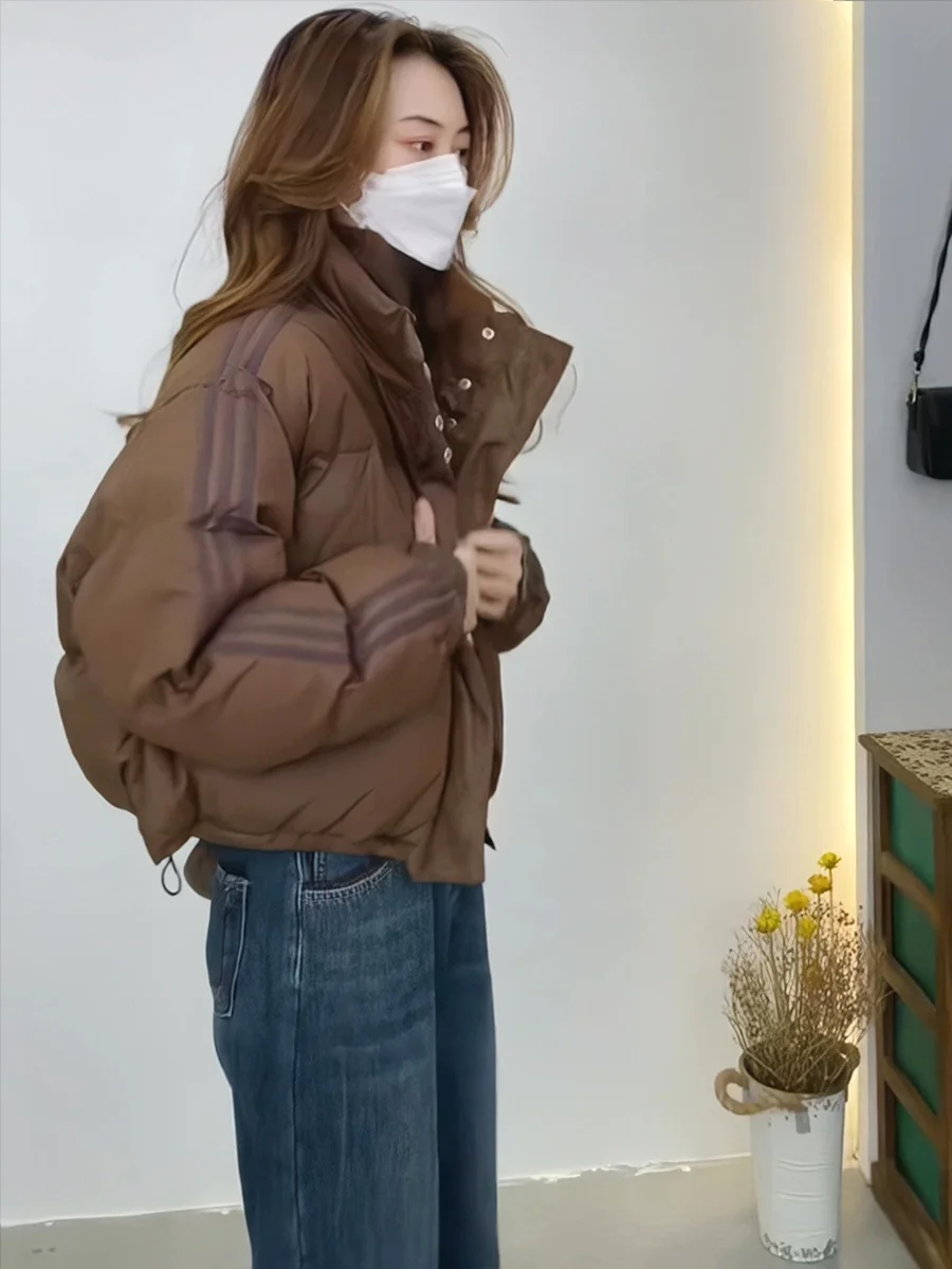 Chic ort puffer jaet feminino inverno thi outerwear cor café gola pão sle versão coreana du casaco para baixo