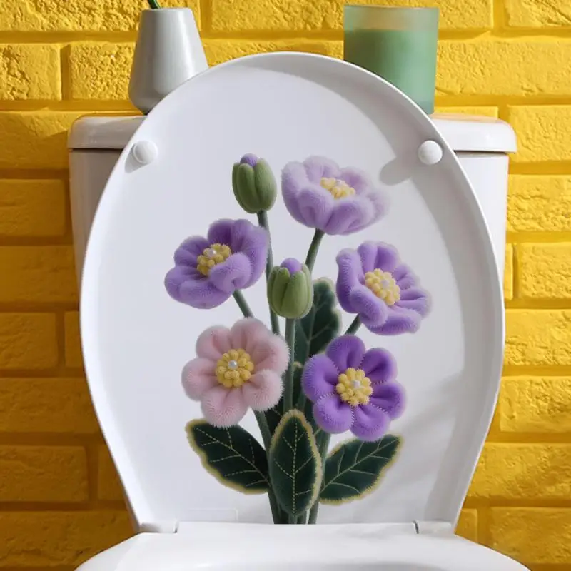 PVC Flowers Toilet Sticker Waterproof Anti Slip Removable Bathroom Realistic Beach Floor Decal Bathtub Seashore Decor