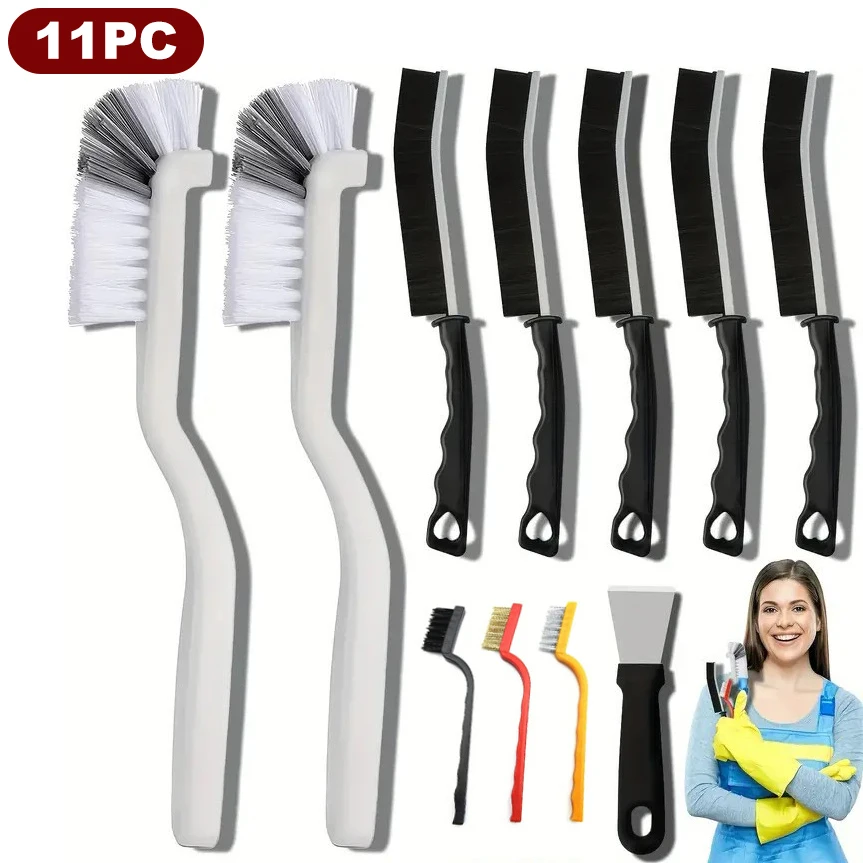11/13Pcs Household Gap Cleaning Brush Set Crevice Tool Hard Bristle for Stiff Angled Corner Cleaning Supplies Kitchen Bathroom
