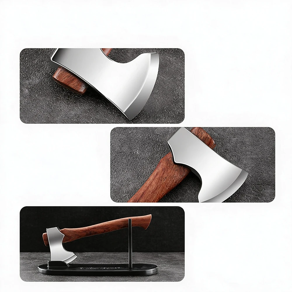 Scharfe Mini-Axt aus Edelstahl mit Holzgriff, EDC-Messer mit feststehender Klinge, Outdoor-Camping-Überlebens- und Tragbares Mehrzweckwerkzeug – Detail 6