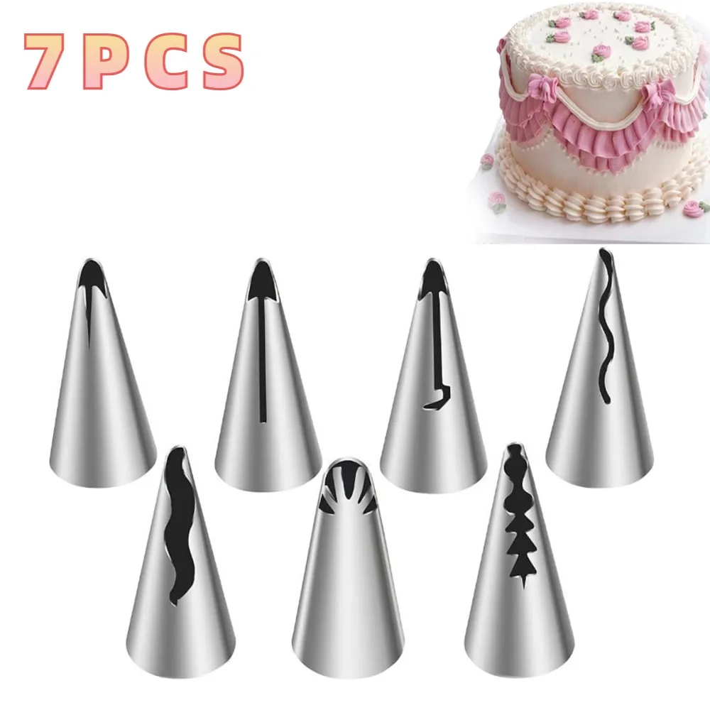 

7PCS Stainless Steel Cake Nozzle Tube Head DIY Pastry Puff Skirt Icing Piping Nozzles Cake Decorating Supplies Baking Set Tools