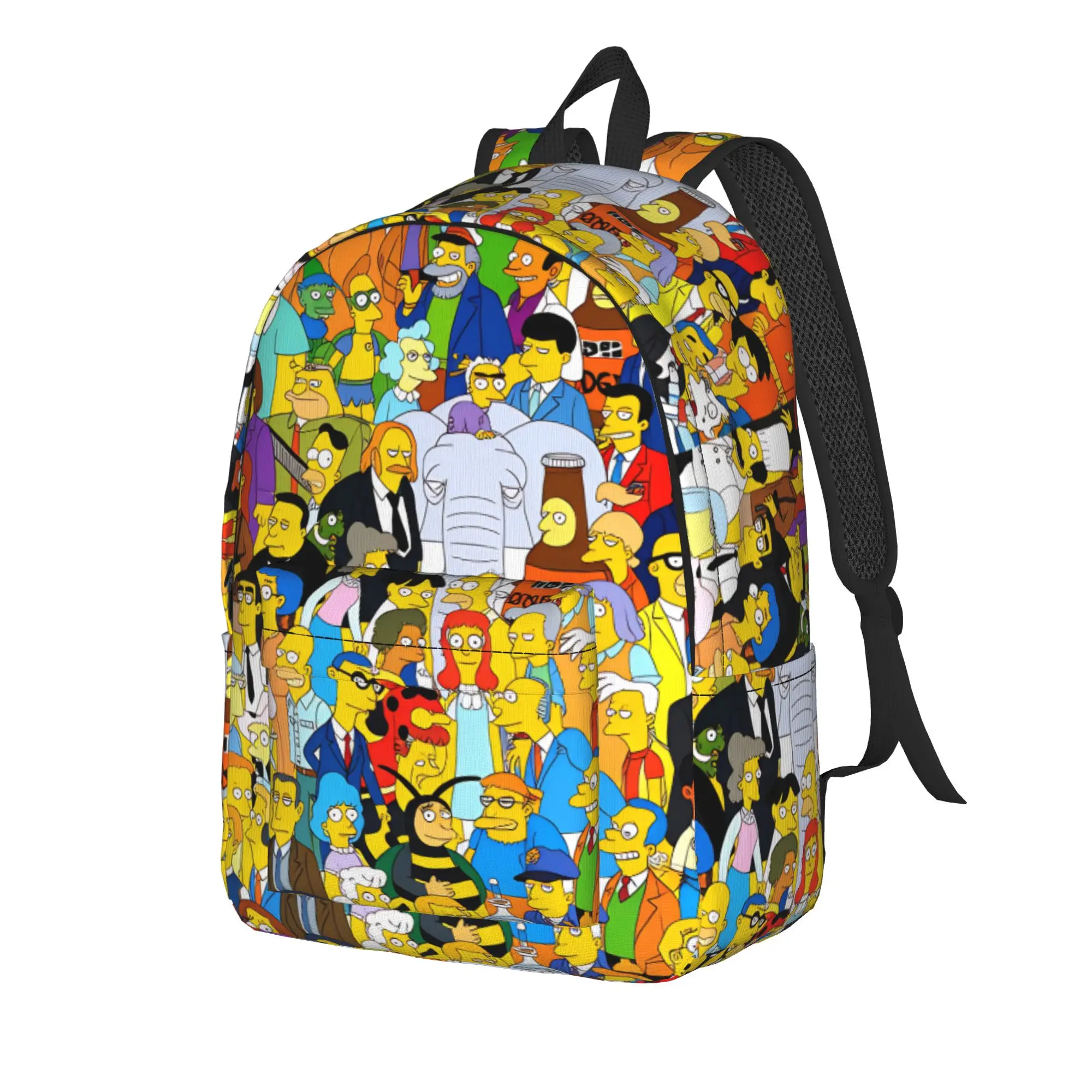 S-Simpsons All Characters Yellow Background Collage Backpack Men Print Backpacks Polyester School Bags Camping Design Rucksack
