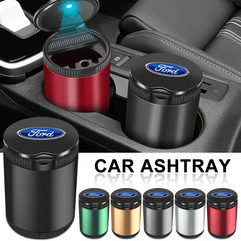 

Портативная автомобильная светодиодная пепельница для салона автомобиля, аксессуары, наклейка для Ford Fiesta EcoSport Ranger Mondeo Mustang FOCUS 2 3 4