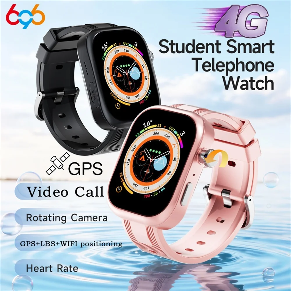 

696 Student Smart Telephone Watch GPS Rotating Camera Video Call Smartwatch Heart Rate Health Clock SOS Kids 4G Smart Watches