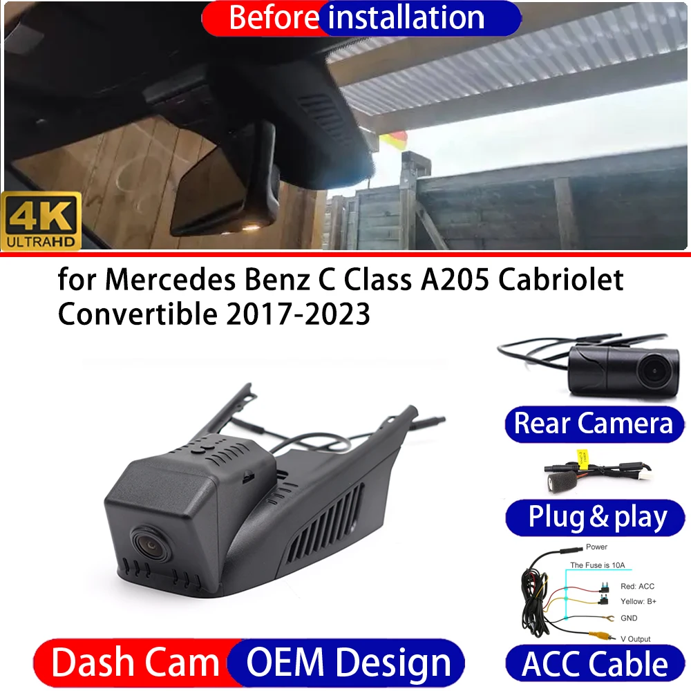 Dash Cam for Mercedes Benz C Class A205 Cabriolet Convertible 2017-2023 4K 24h DVR Dashboard Camera Video Recorder Parking Mode