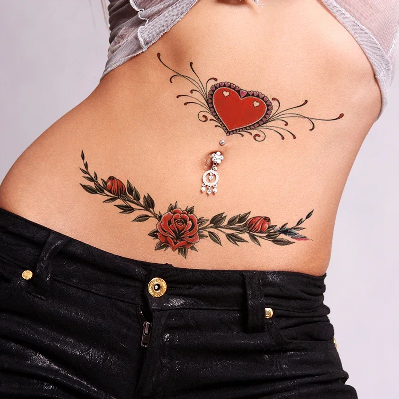 Temporary Tattoo Stickers Sexy Rose Heart-shaped Wreath Fake Tatto Waterproof Tatoo Back Leg Arm Belly Big Size for Women Girl