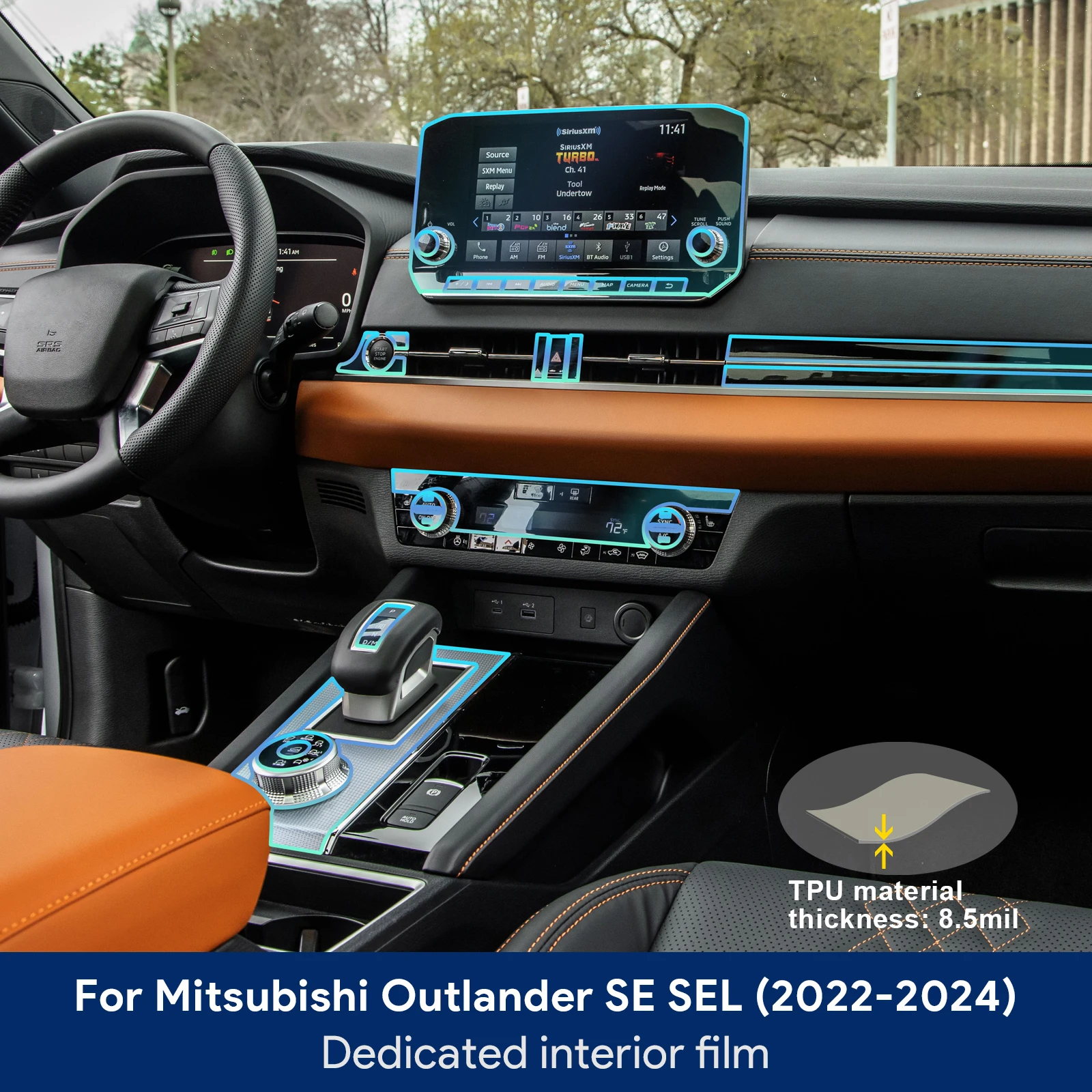 Auto-Innenraum TPU-Schutzfolie Kratzschutz für Mitsubishi Outlander SE SEL 2022-24 Schützende Transparente Aufkleber Zubehör